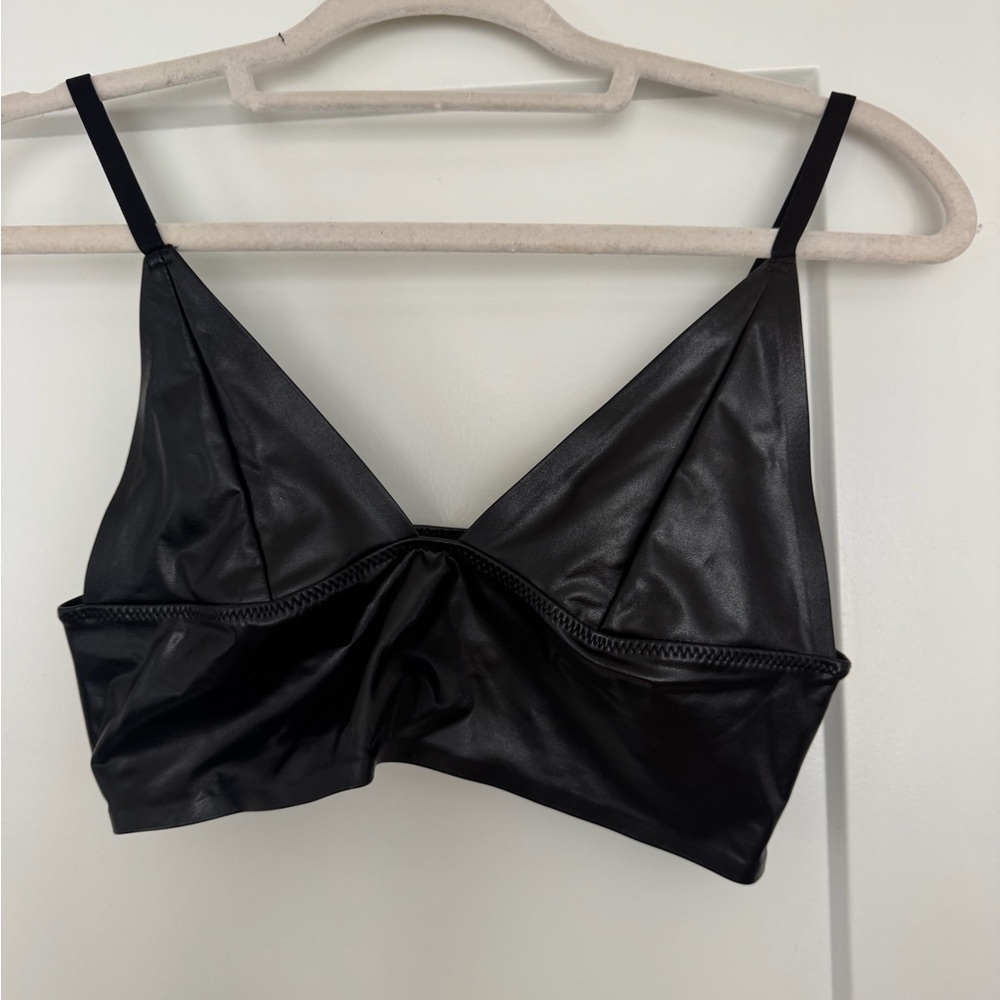 Black Faux Leather Bralette